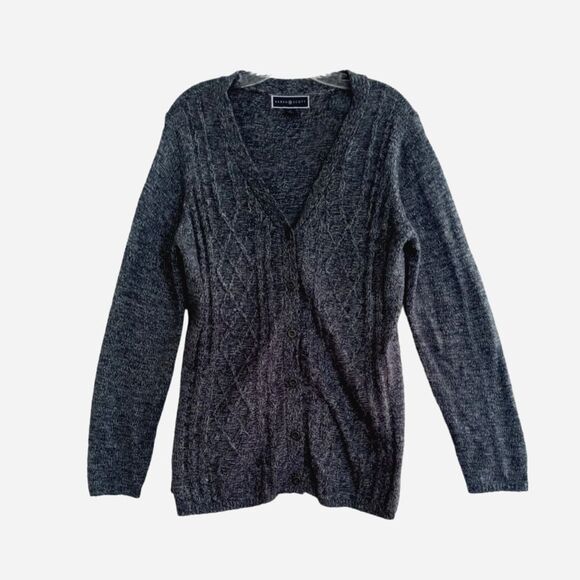 Karen Scott Turbo Cardigan Sweater Women's Large Blue Buttons Soft - Picture 1 of 11